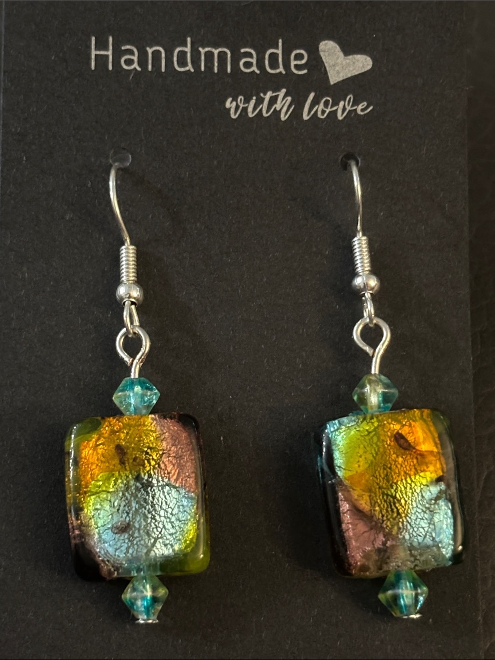 Handmade Multicolor Dichroic Glass Earrings  silvertone hooks
